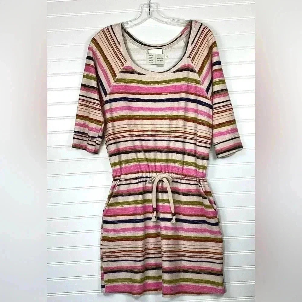 Anthropologie Saturday Sunday Size XS Spectrum Terry Cloth Mini Dress Drawstring